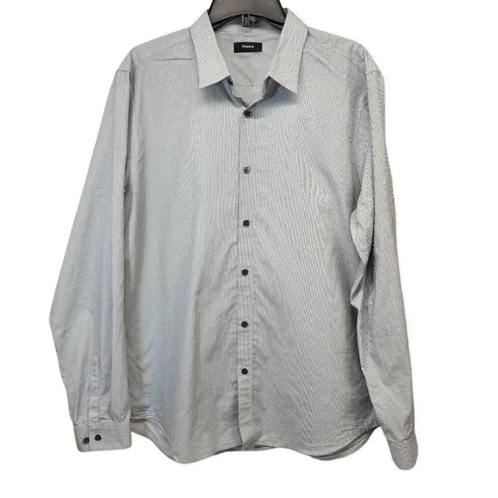 Theory Irving Tri Print Shirt Mens XL White Black Geometric Button Front
